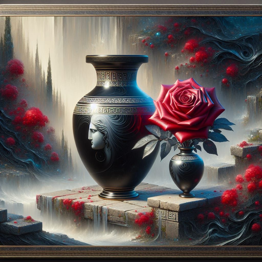Ancient Greek Vase with Red Rose in Renaissance Style