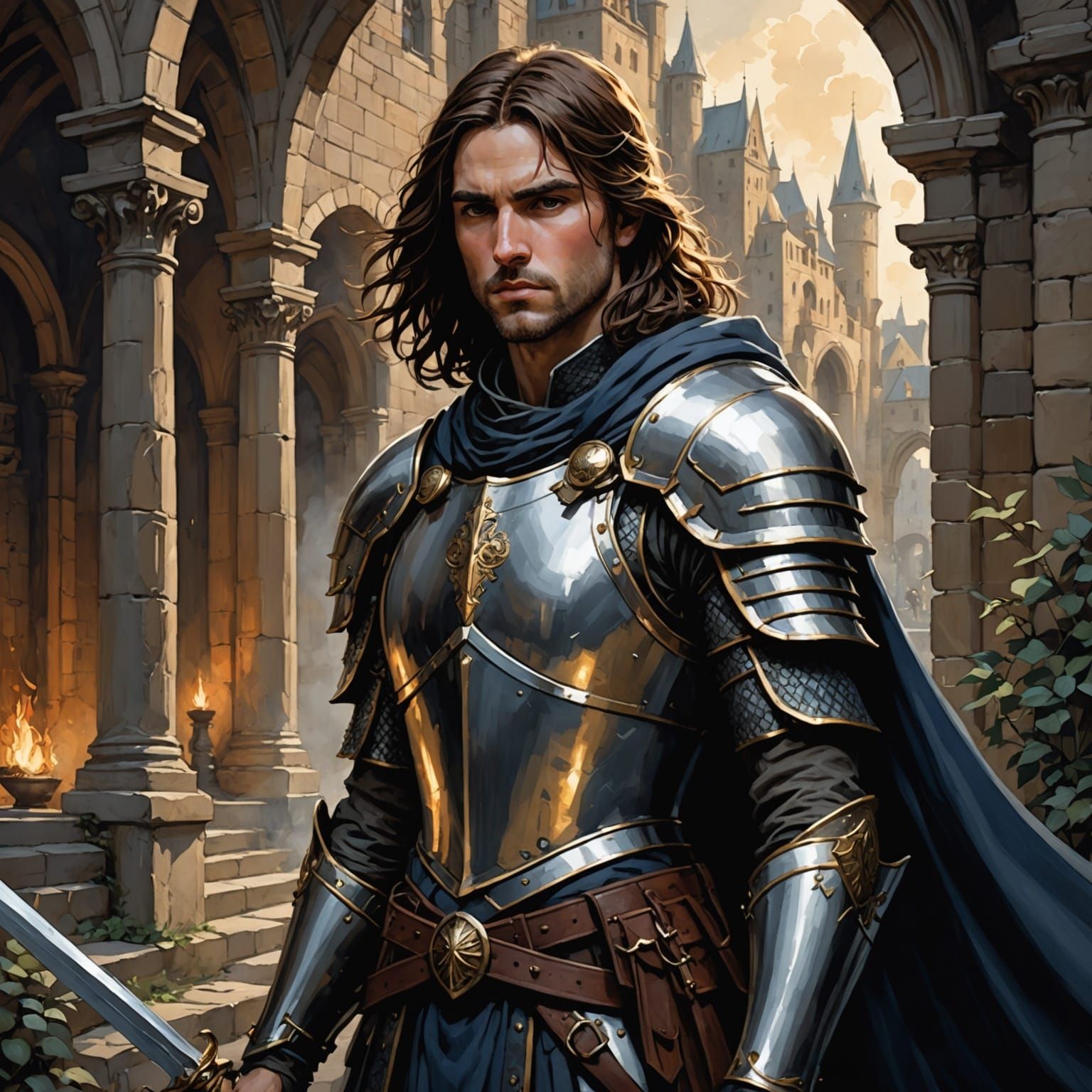 Paladin in Watercolor with Chiaroscuro Lighting