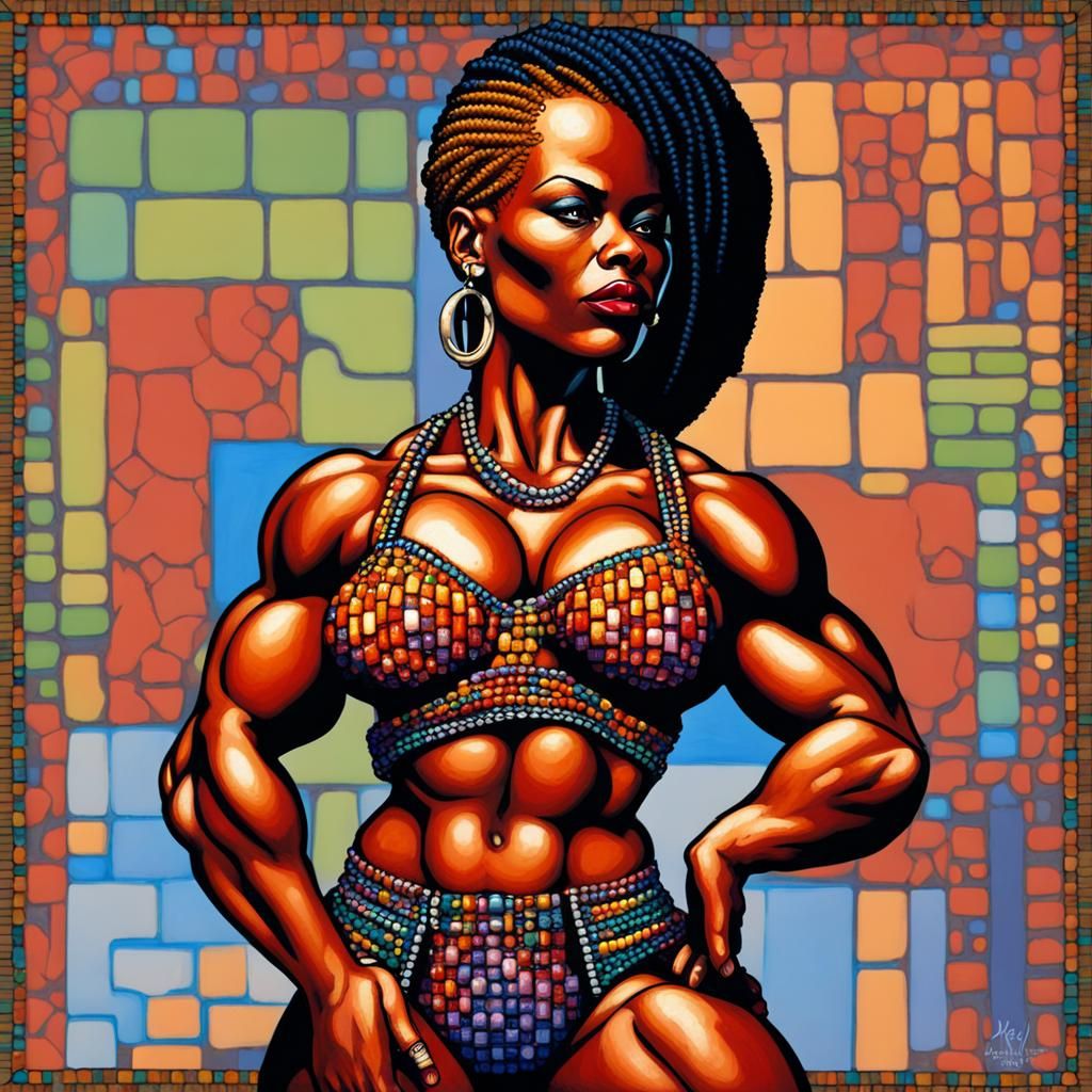 African Bodybuilder in Pixel Art Style