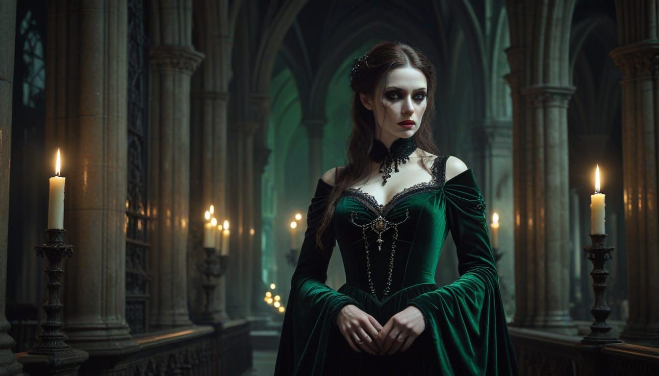 beautiful vampire with deep emerald green eyes