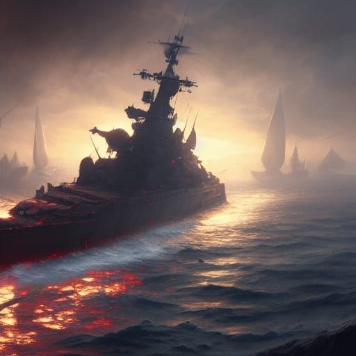Epic Battleship in Dark Fantasy Style
