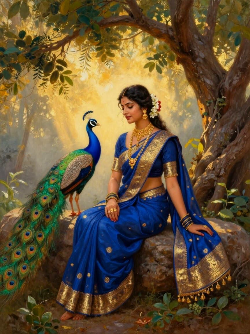 Impressionistic oil painting of a beautiful Indian woman in ...