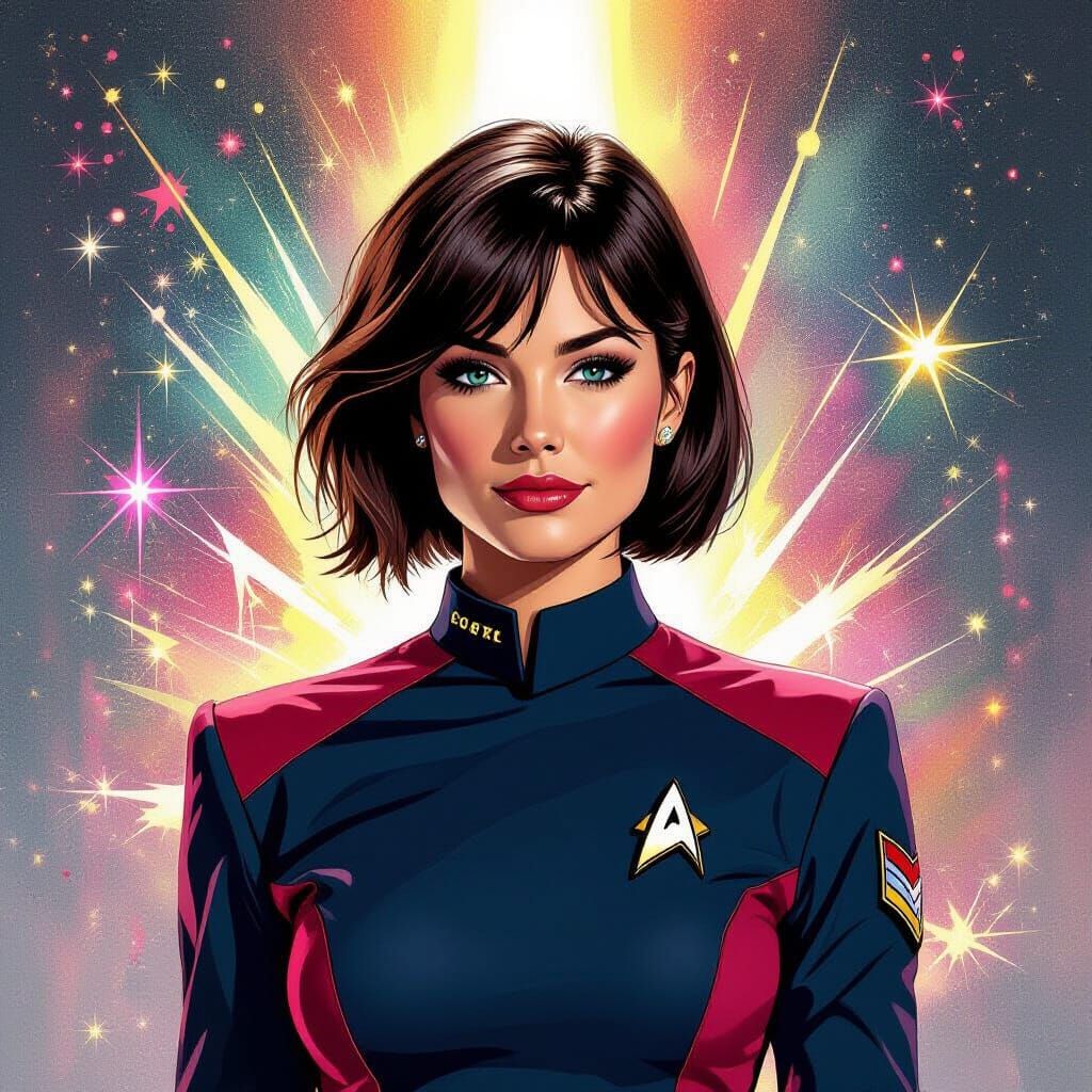 Starfleet Officer Beaming Down with Sharp Angles and Sparkle...