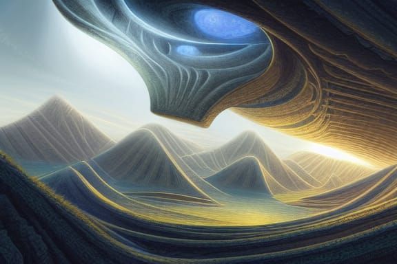 Faceted Machine Gateway in Sci-Fi Landscape