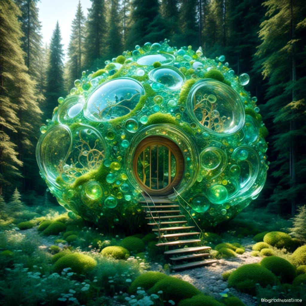 Futuristic Glass Cabin with Living Trees