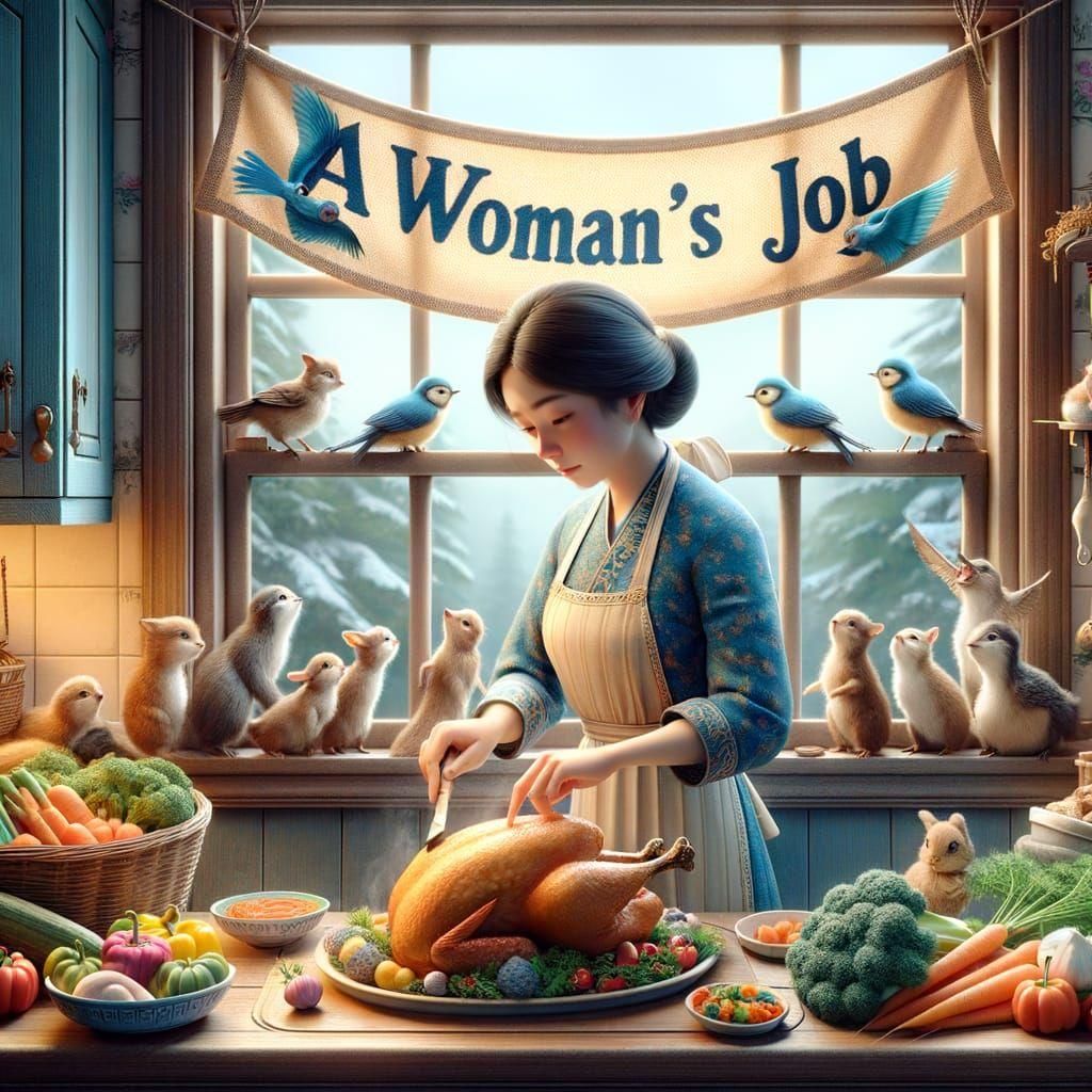 Homely Kitchen Scene with Roast Chicken, Pre-1912 Art