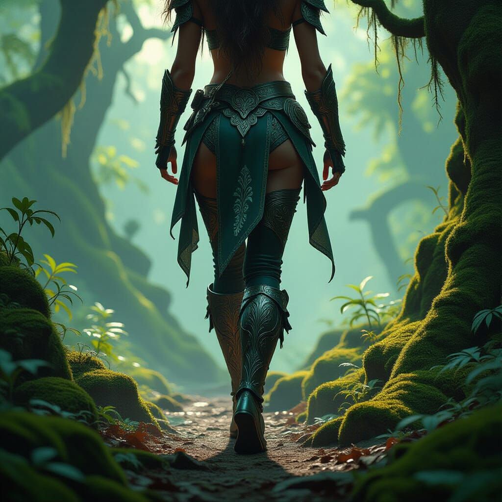 Epic Fantasy Warrior in Misty Forest