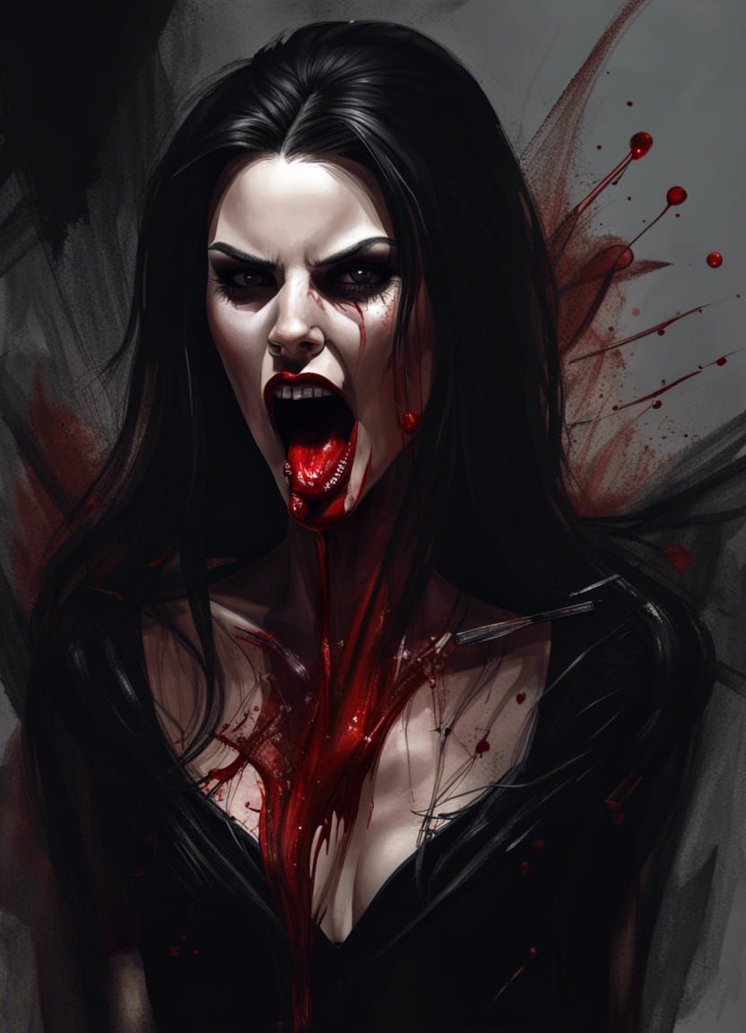 Brunette Vampire Woman with Blood: Hyperrealistic Digital Ar...
