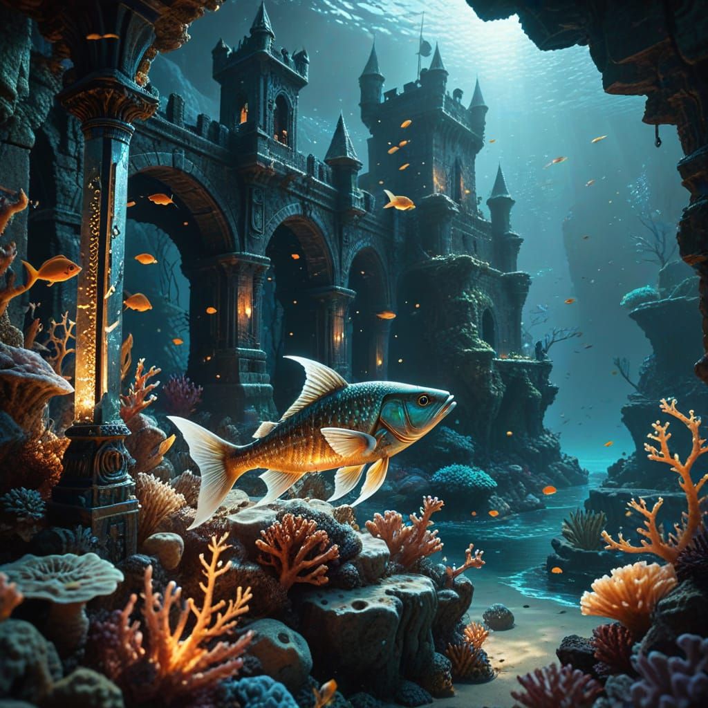 Fantasy Sword Reaches into a Luminous Underwater Realm