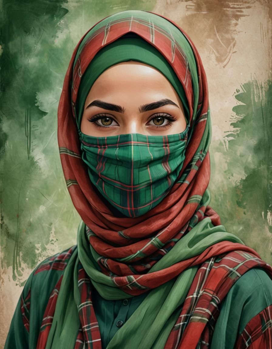 Beautiful Hijabi Woman with Green Eyes in Moody Portrait