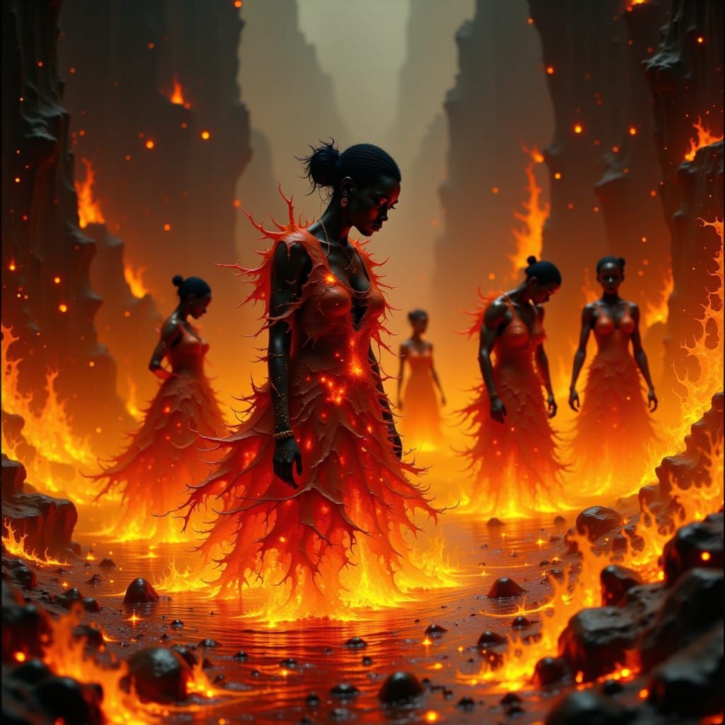 Lava Fire Dancers in a Fiery World