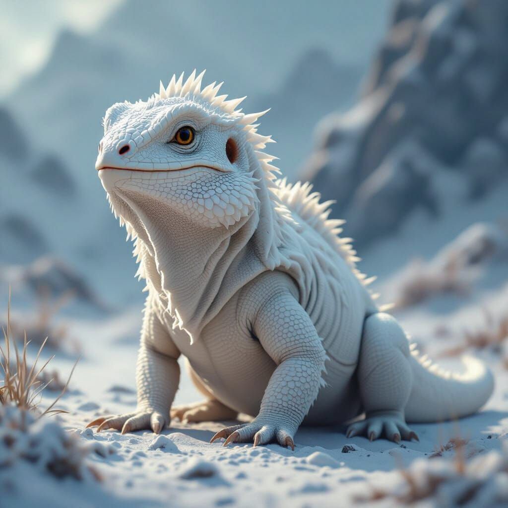 White-Furred Camel Lizard in Detailed Fantasy Art