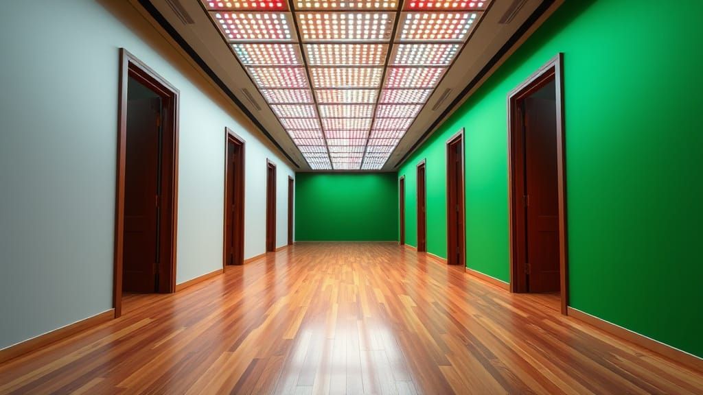 Sleek Modern Television Studio Hallway in Radiant Light