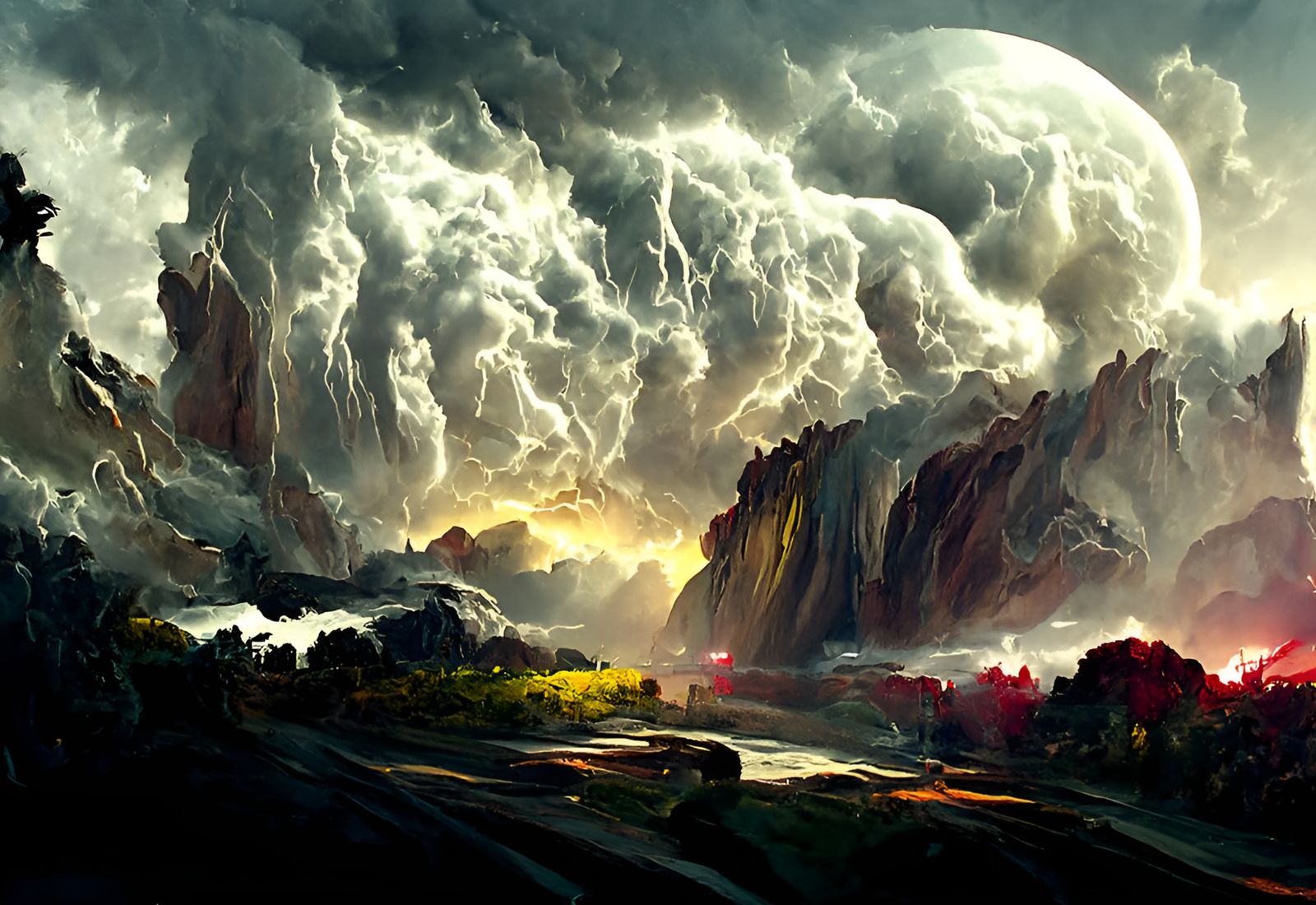 Epic Lightning Storm Canyon Painting