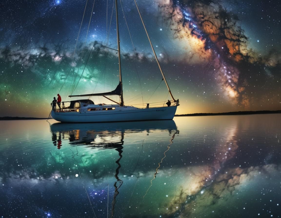 Sailboat Silhouetted Against the Milky Way