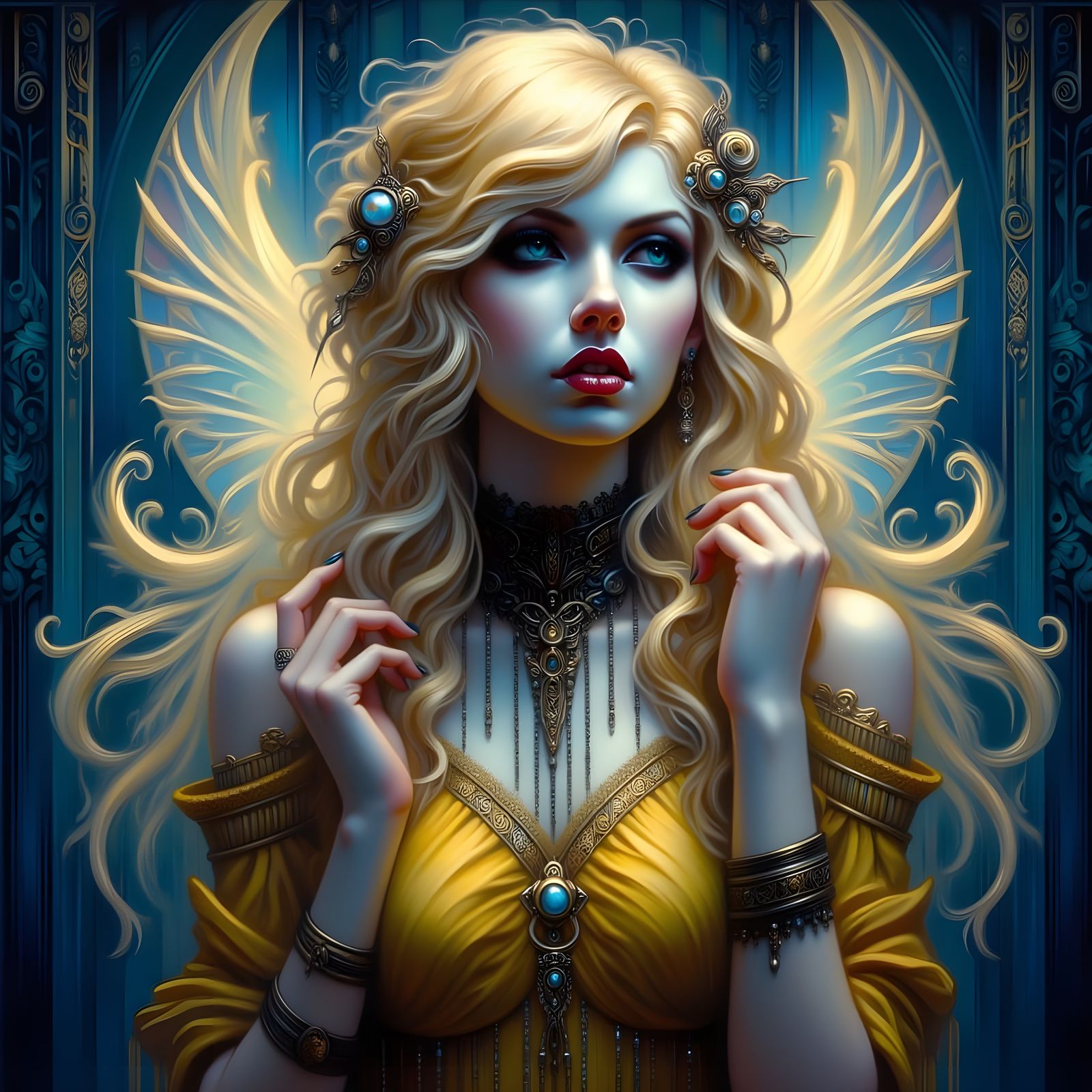 Hauntingly Beautiful Romantic Goth Norse Goddess in Dark Blu...