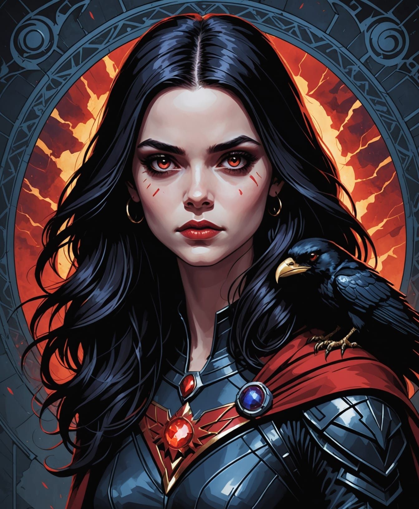 Mystical Superheroine Raven with Soulstone Amulet