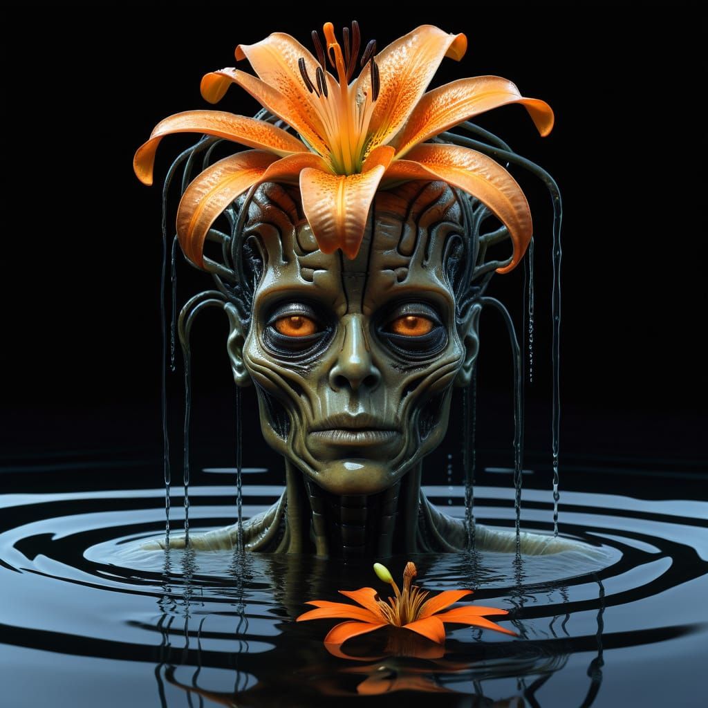 Surreal Alien Brain with Lily in Giger Style