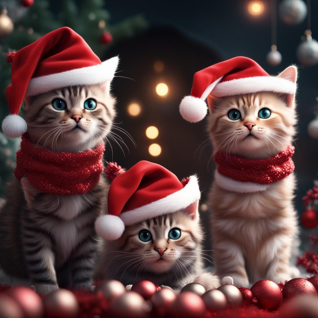 Festive Christmas Kittens in Santa Hats