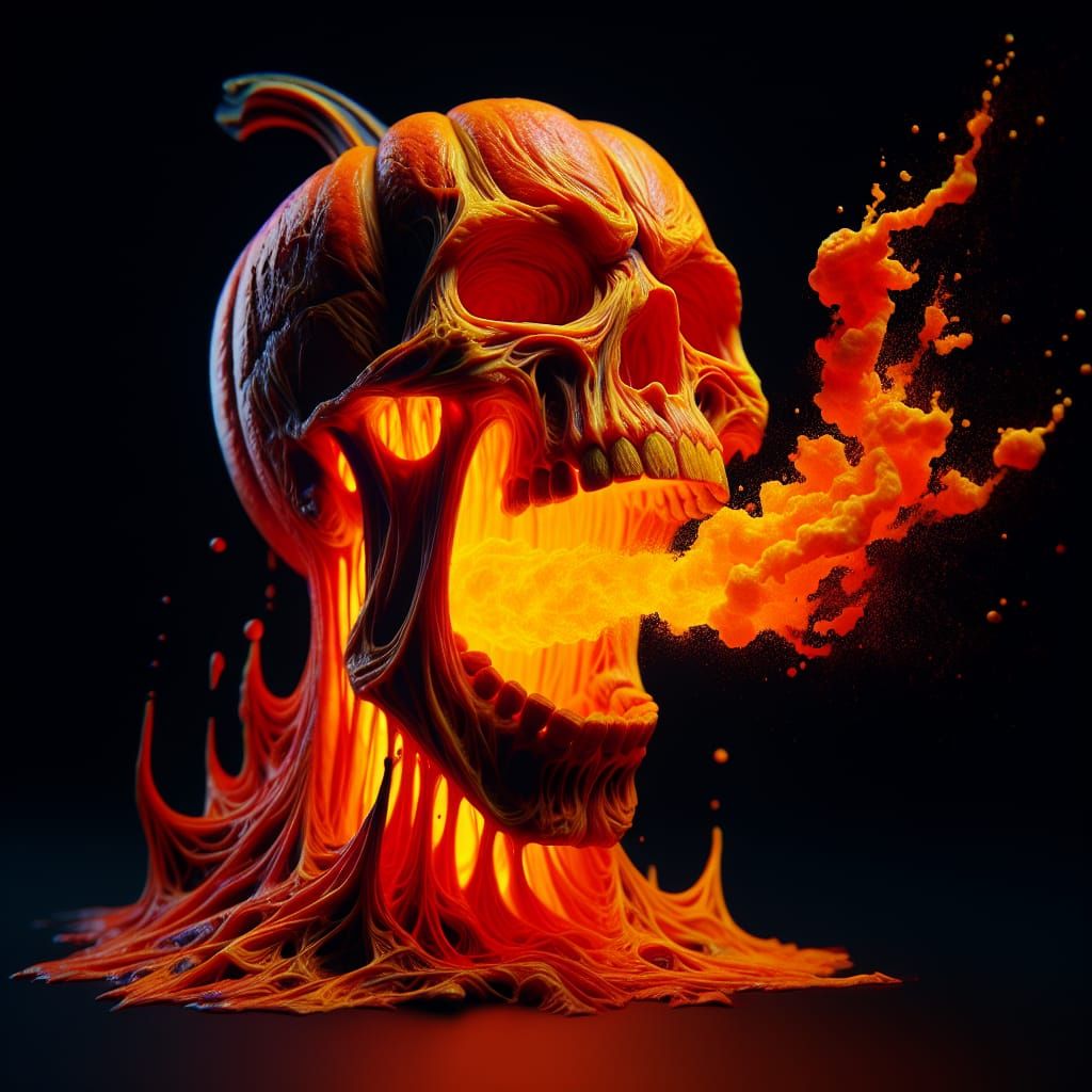 Fiery Skull Pumpkin Scream in Hyperdetailed Zombiecore Art
