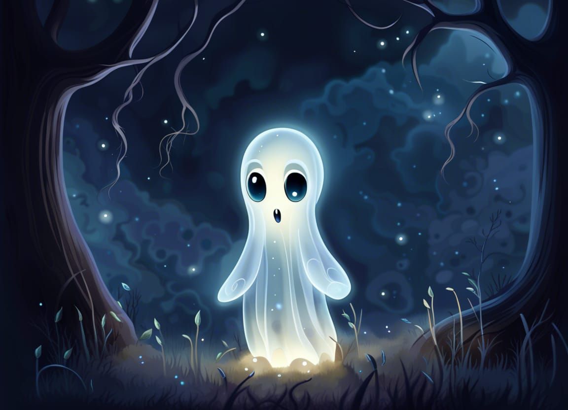 Friendly Ghost in Spooky Storybook Illustration