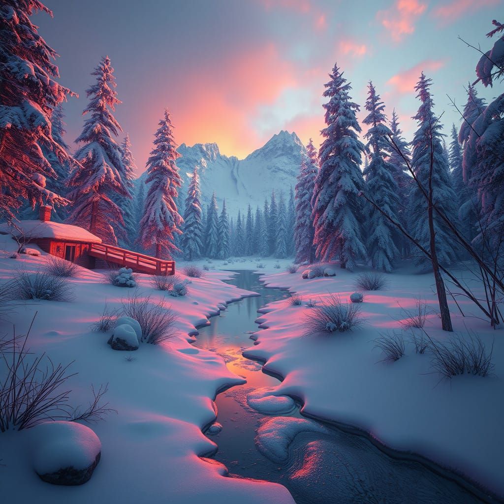 Mystical Winter Landscape in Hyperreal Style