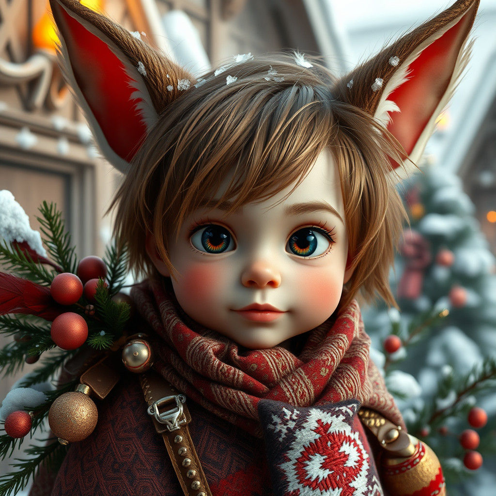 Whimsical Christmas Pixie in Art Nouveau Style