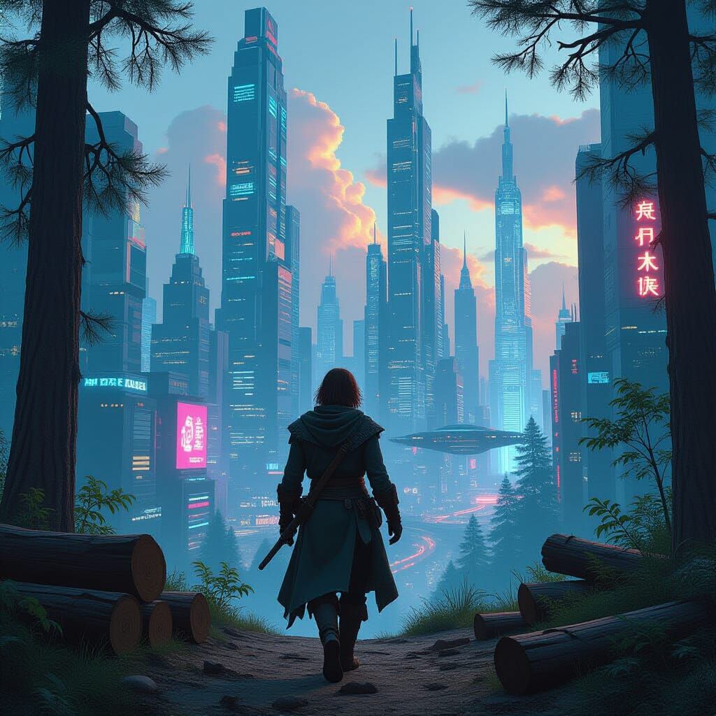 Medieval Traveler Enters Futuristic City in Matte Painting S...