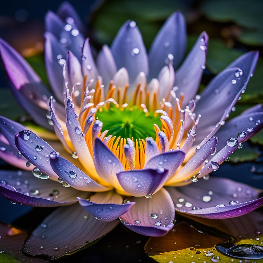 Glowing Water Lily at Night: Macro Photography