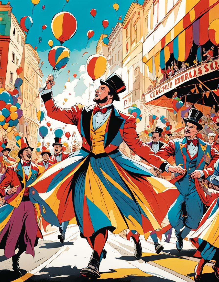 Colorful Circus Parade in Comics Art Style