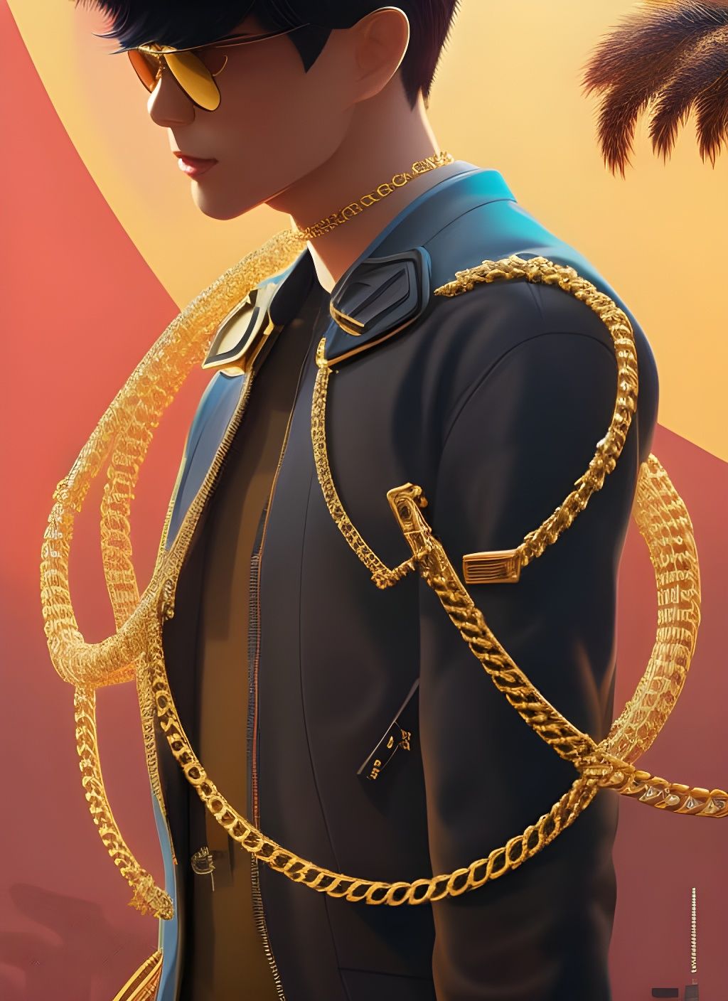 Cyberpunk Man with Vietnamese Ornaments in Night City