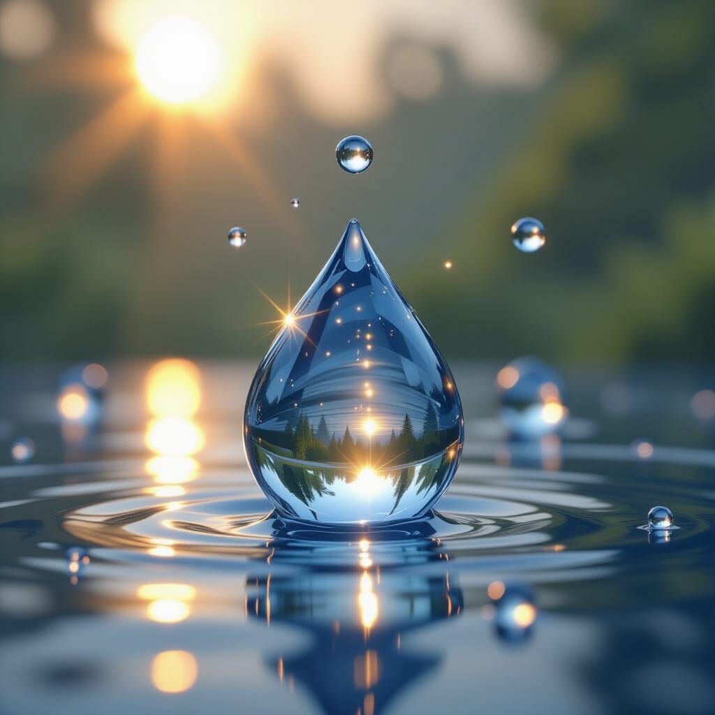 Refracted Light Through Sparkling Water Droplets