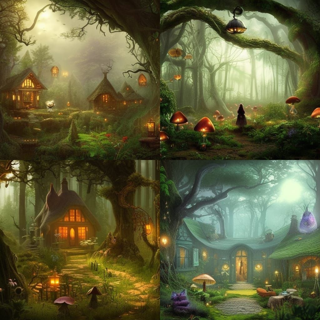 Enchanted Forest Cottage with Witch and Cat