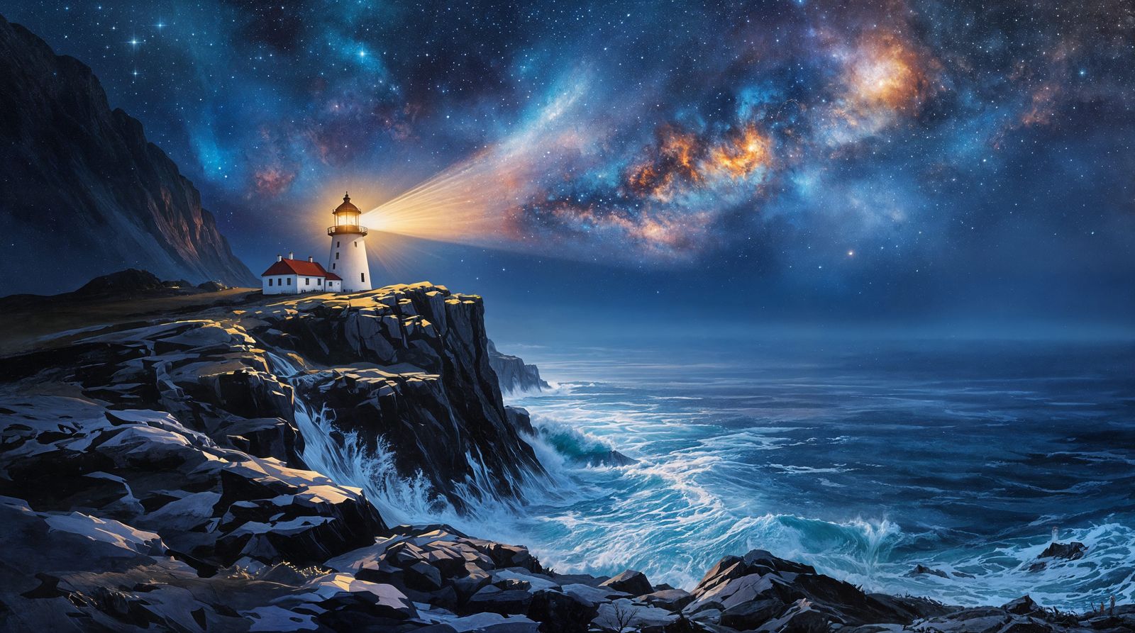 Cosmic Lighthouse Amidst Celestial Fjord