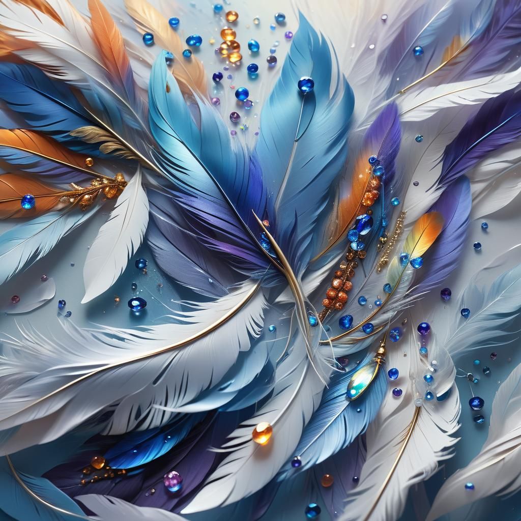Sapphire Feather: Dreamlike Art Nouveau Digital Painting