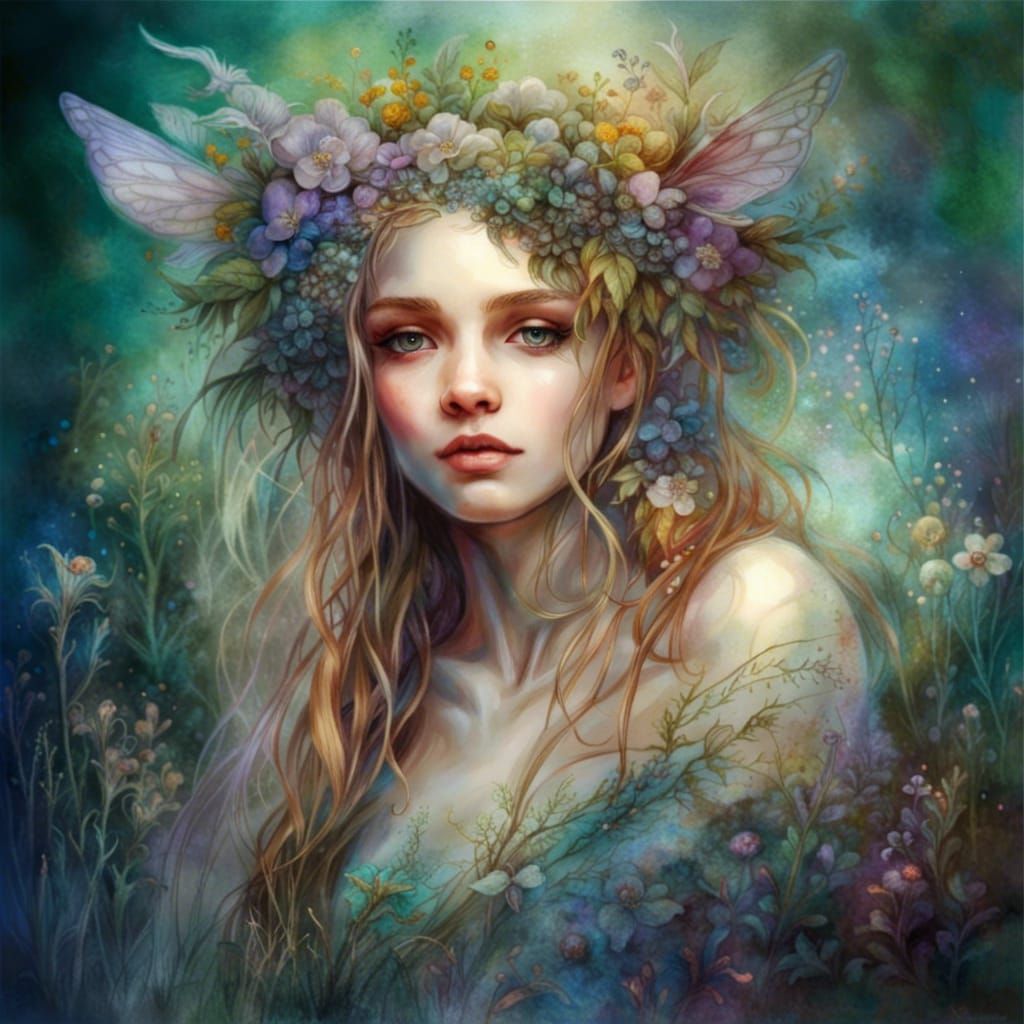 Hyperrealistic Queen Titania in Spring Garden