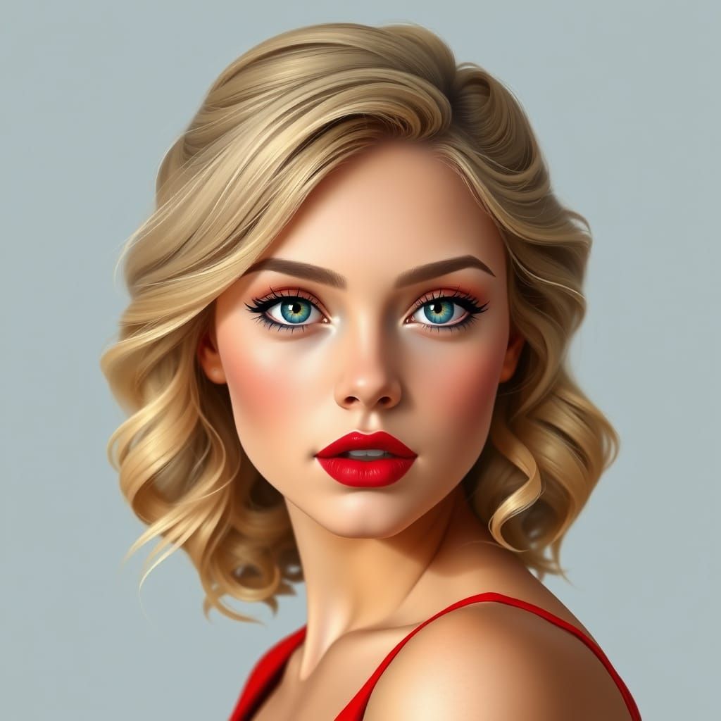 Elegant Blonde Woman in Alphonse Mucha Style