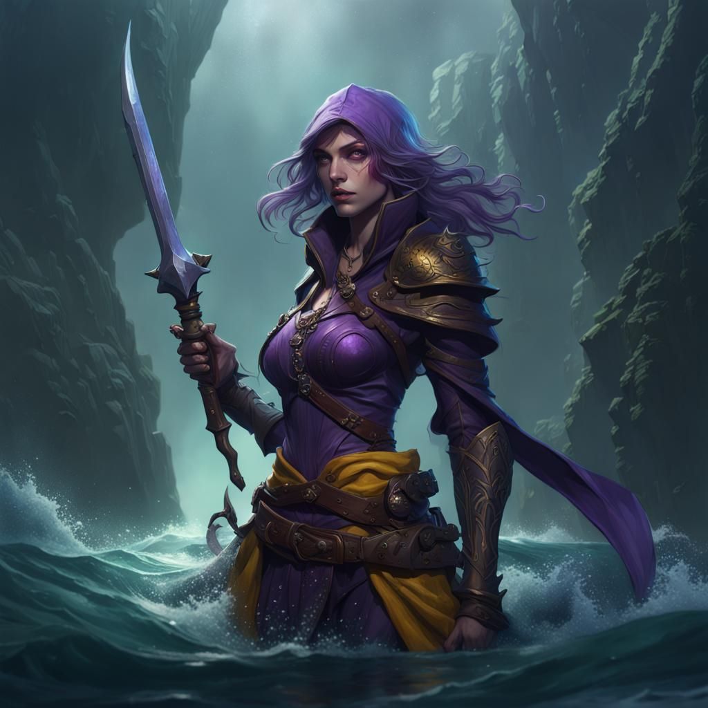 Sea Elf Rogue in Dark Fantasy Style