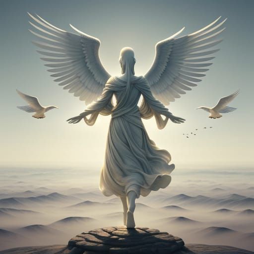 Surreal Doves Released by Lone Figure in Ethereal Mist