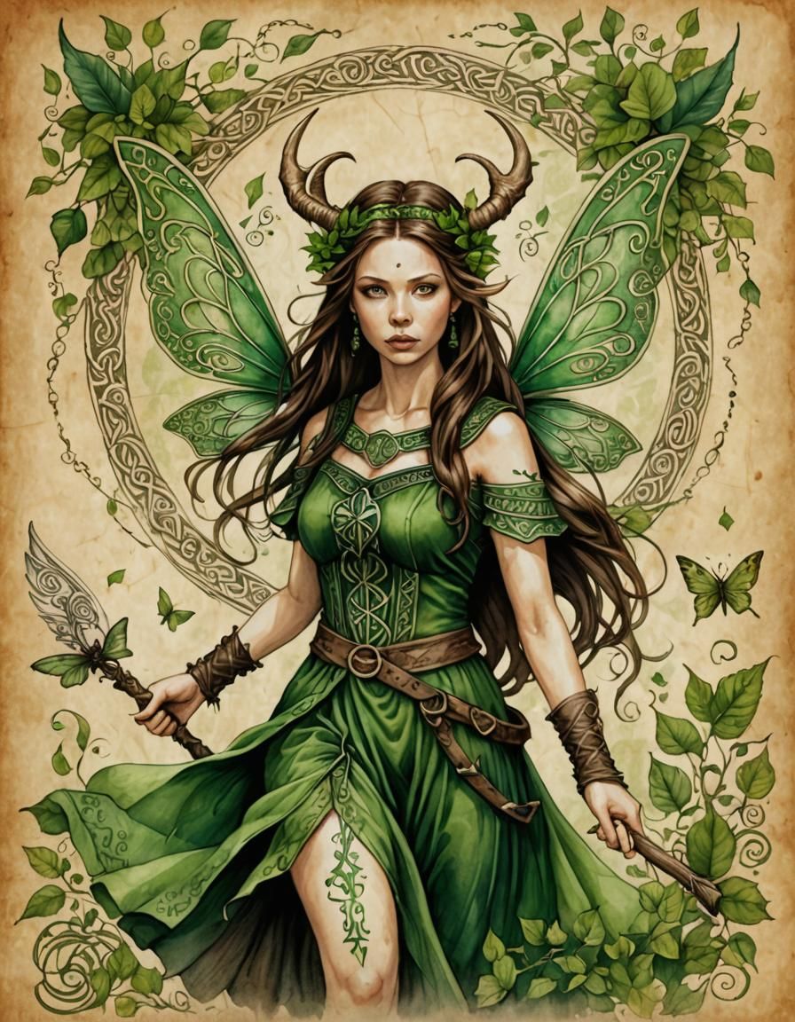 Elf Woman with Fairy Wings Ink Sketch