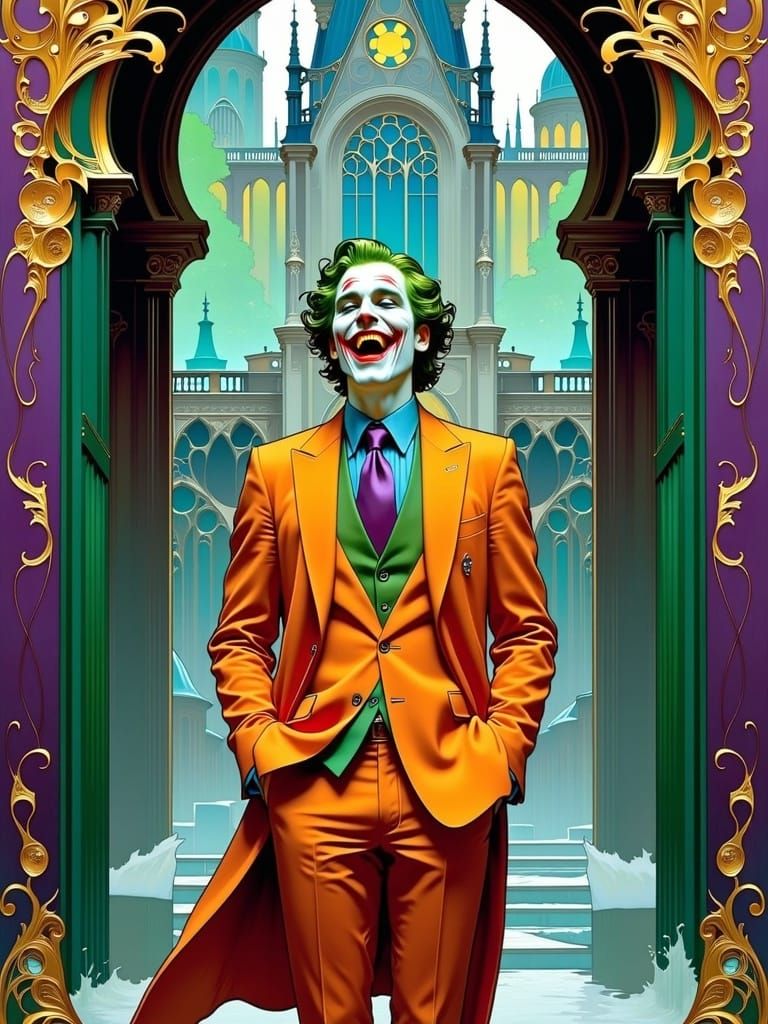 The Joker Laughing in Art Nouveau Style