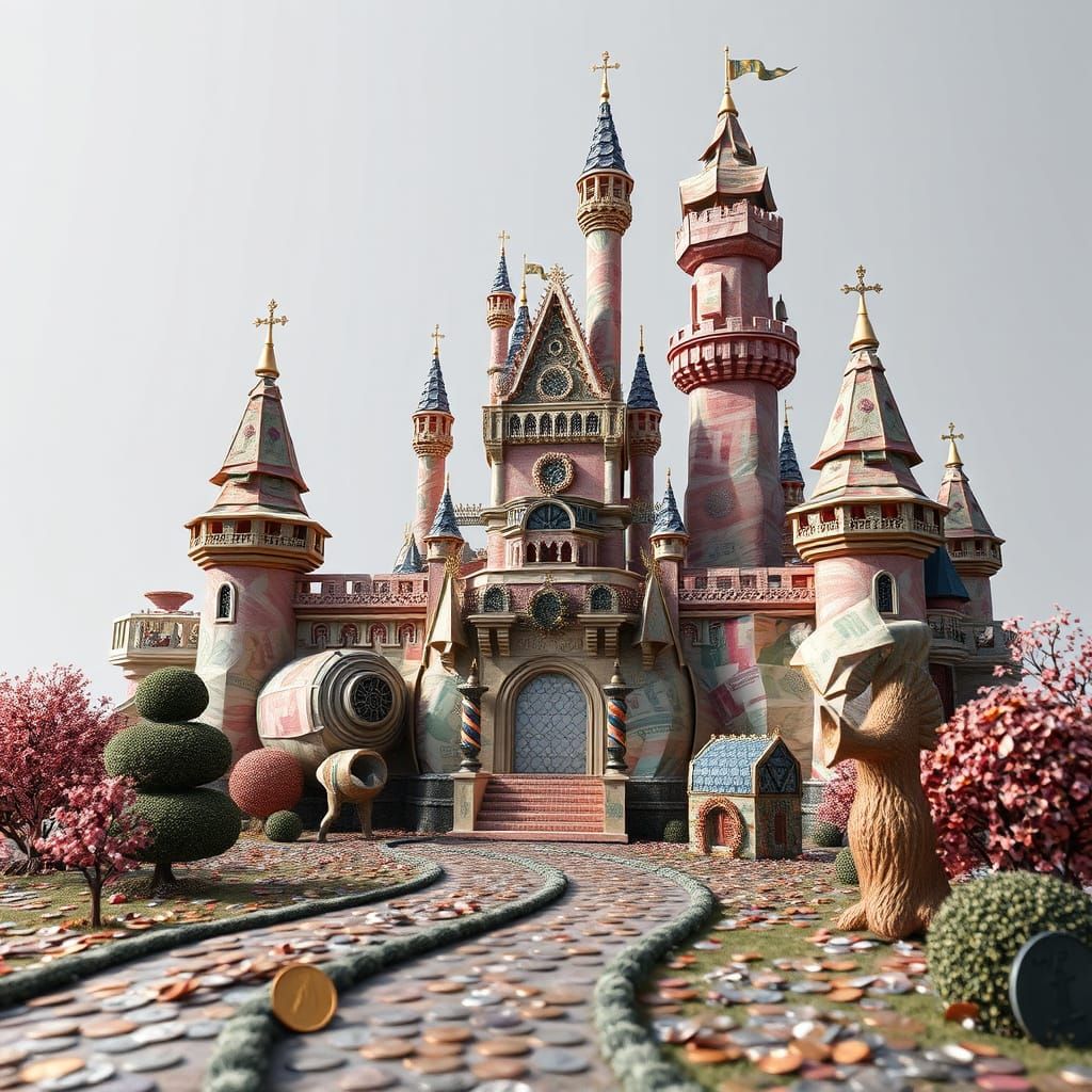 Fantasy Castle of Banknotes in a Coin Park