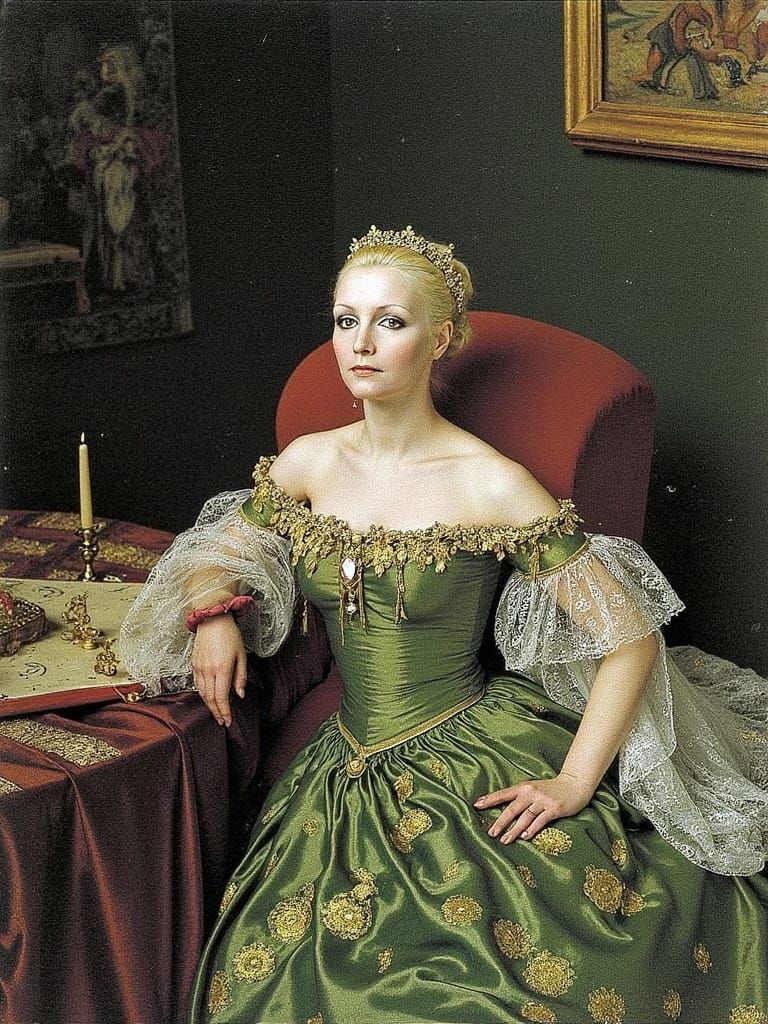 Baroque Lady with Green Eyes in 18th Century Attire