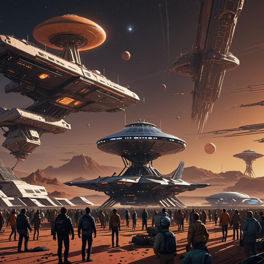 Mars Spaceport Departure: Sci-Fi Digital Art