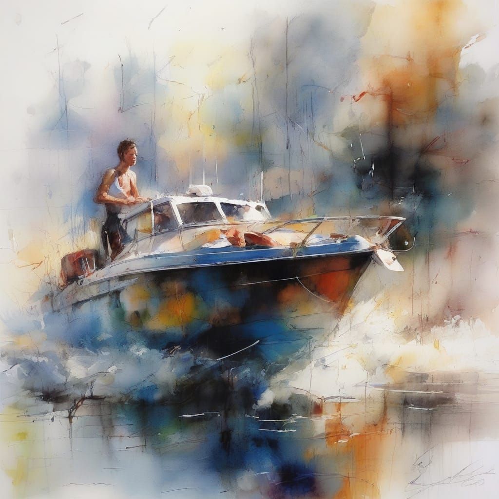 Speedboats Race: Expressive Watercolour Concept Art