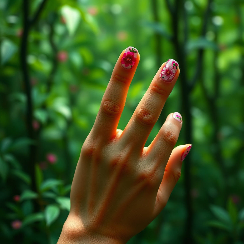 Pink Floral Nail Art in Matte Painting Style