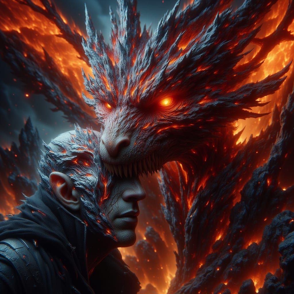 Fiery Dragon Decapitates Vampire in Gothic Horror Style