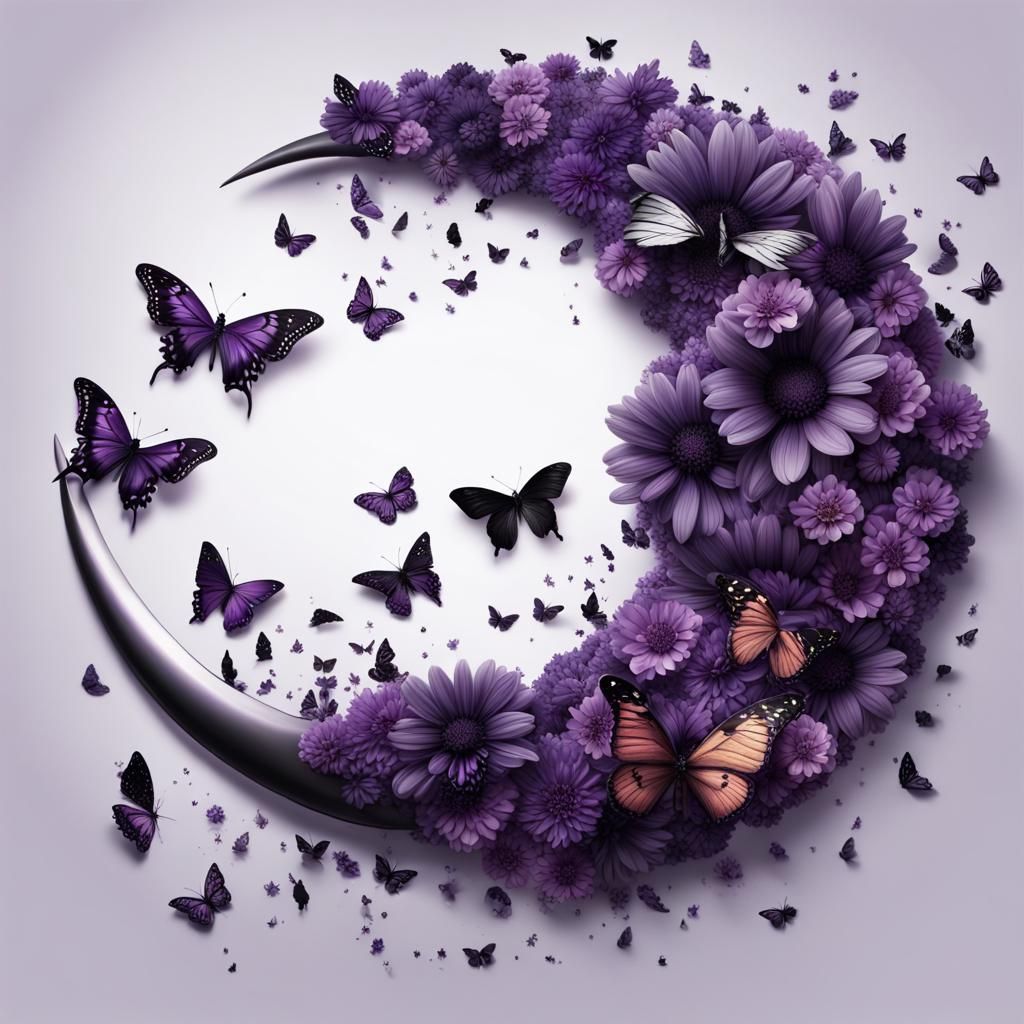 Floral Crescent Moon in Hyperrealistic Splash Art