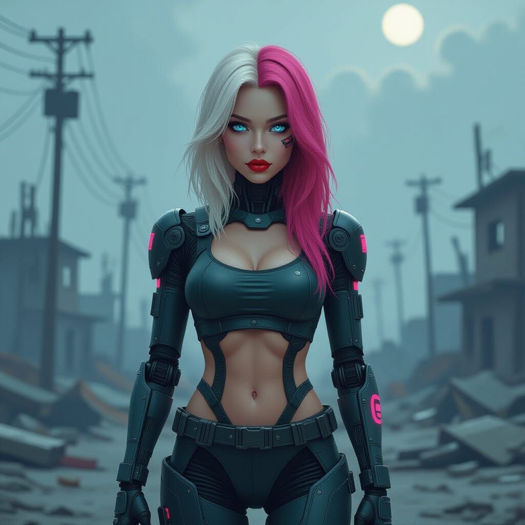 Cyborg in Apocalyptic Landscape, Cyberpunk Art