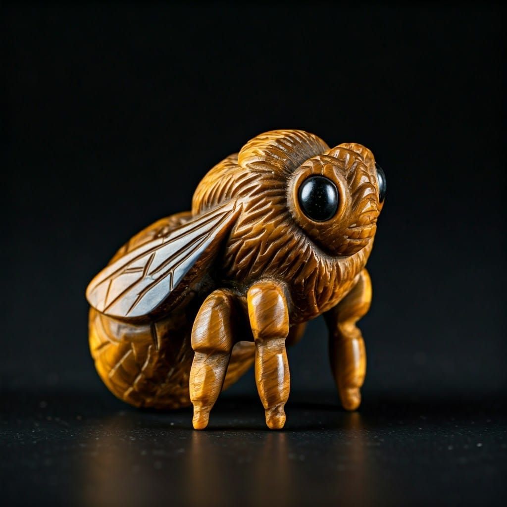 Honeybee Statuette Carved from Tigers-Eye Gemstone